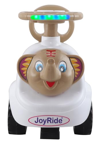 Image of JoyRide Ride on & Car for Kids with Music & Horn Steering, Push Car for Baby with Backrest,Under Seat Storage & Big Wheels, Ride on for Kids 1 to 3 Years Upto 25 Kgs (Elephant, Brown)