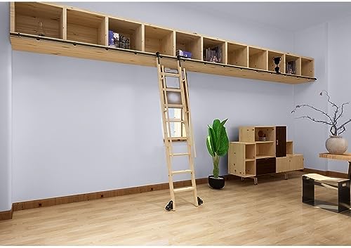 Heavy Duty Rolling Library Ladder Hardware Kit - Complete Sliding Ladder Track Set, 100-800cm Adjustable Rails with Floor Roller Wheels for Smooth Sliding Action (300cm/9.8ft)