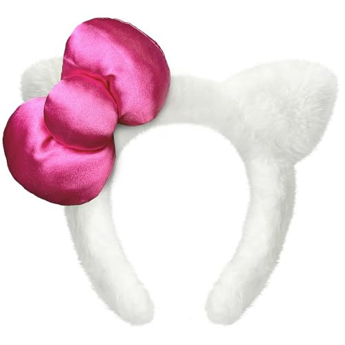 Kobataro Kitty Ears Headband Bow White Cat Ear Hair Accessories Kitten Costume Birthday Party Christmas Gifts for Women