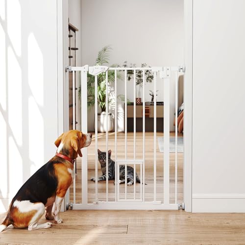 PawHut Treppenschutzgitter Türschutzgitter Ohne Bohren 74-80cm Kinderschutzgitter mit Auto-Close, Einhand Öffnung, doppelte Verriegelung, Türgitter für Kinder, Haustiere, für Treppen, Türen, Weiß