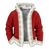 Costume de Noël pour Homme : Manteau de Père Noël en velours veste à capuche cardigan avec doublure en peluche, respirant et agréable au toucher Pas de sensation de restriction lors de l'utilisation