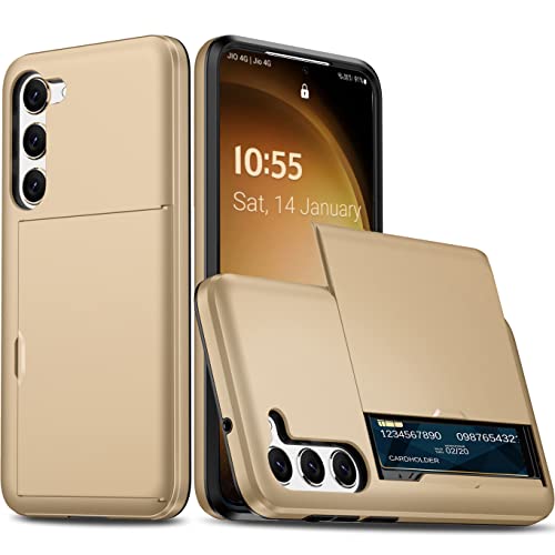 Coque Samsung S23 Plus avec porte-carte intégré protection fine et discrète dorée