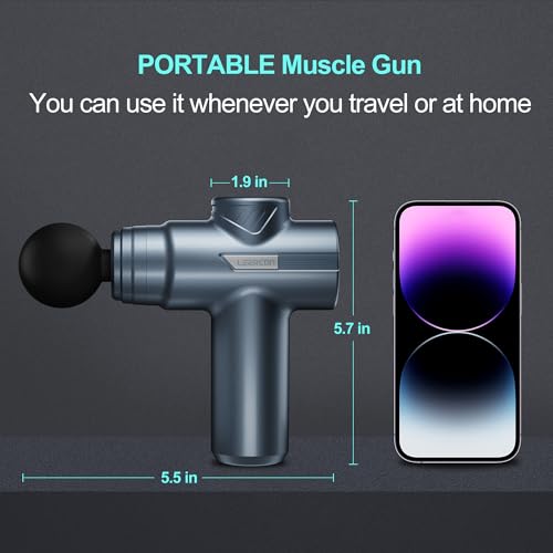 Image of LEERCON Small Massage Gun Handheld Deep Tissue Massager Gun for Pain Relief- 6 Speeds, 4 Heads, Ideal Gift for Men & Women (Blue)