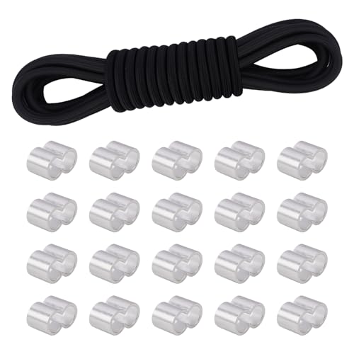 FOGAWA Gummiseil 10mm x 10m, Schwarz Expanderseil, Elastisches Gummikordel, Spannseil, Spanngummiseil mit 20 Würgeklemmen aus Aluminiumlegierung, für Anhängerplane, Gepäck, Camping, Segeln Planenseil