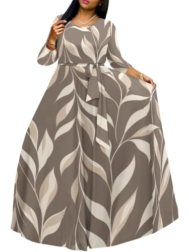 Image of PinkPatty Women's Long Sleeve Maxi Dress Plus Size Casual V Neck Wrap Dress with Pockets&Belt