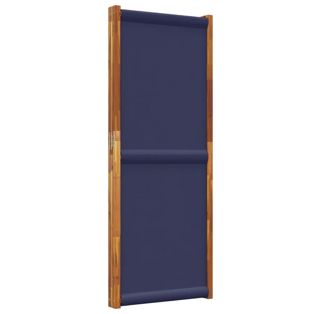 Paravent pliable 3 pièces en bois d'acacia et textilène pour brise-vue et intimité à l'intérieur et à l'extérieur Bleu foncé 210 x 180 cm