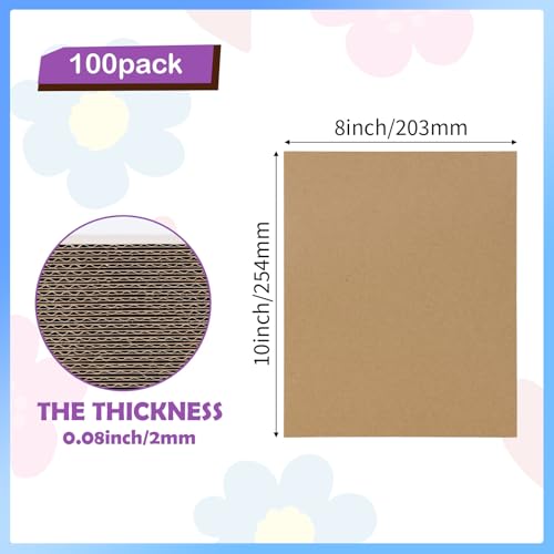 Image of RLAVBL 100 Pack 8x10 Corrugated Cardboard Sheets, Flat Cardboard Inserts for Shipping, Mailing, Packing, DIY Crafts
