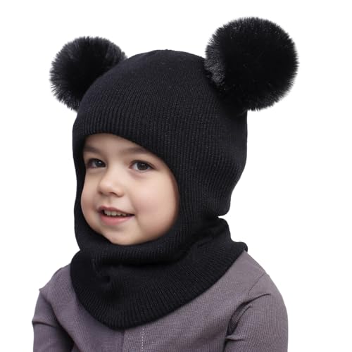 Pasamontañas Térmicos de Invierno Niño Niñas Bebés, Gorro de Punto Multifunción Resistente al Viento Cálido con Forro Polar, Máscara Mascarilla Sombreros Bufanda Calentador de Cuello