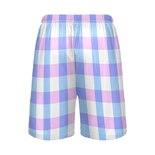 Men's Pajama Shorts, Pastel Blue Pink Plaid Pattern Sleep Pants for Men, Sleepwear Pajama Bottoms Lounge2