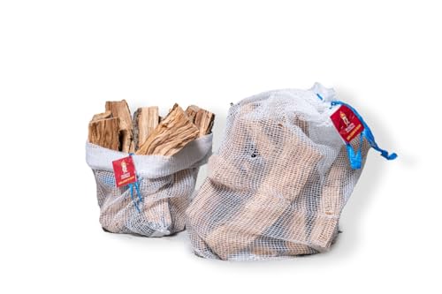 FEMIRO Legna da Ardere di Ulivo in Sacchi Mesh 10 kg – Legna da Ardere per Camino e Stufa – Legna per Camino, Barbecue e Braciere – Fornitura 10kg