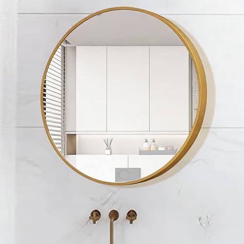 Espejo pequeño de pared con marco de aluminio redondo y acabado dorado 5