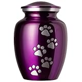 Best Friend Services Ottillie Paws Legacy Series Pet Urn for Dogs, Handmade Aluminum Memorial Cremation Urn (Medium - Pets up to 65 lbs, Deep Violet, Vertical Pewter Paws)