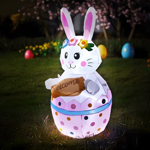 4FT Candy Bunny Easter Inflatables Outdoor Decorations, Blow Up Built-in LED Lights Happy Easter Yard Decorations for Holiday Party Indoor Outdoor Garden Lawn Decor by VIKIMORA - Image 4