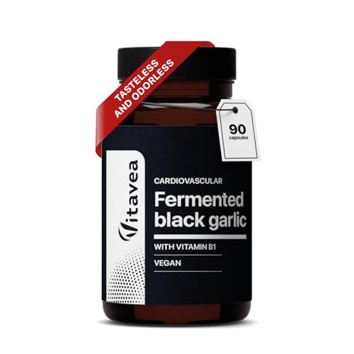 Black Garlic Capsules - 9000mg (30:1 Extract) with Vitamin B1 Heart & Cardiovascular Support High Strength Antioxidant Odourless 90 Vegan Capsules 3 Month Supply