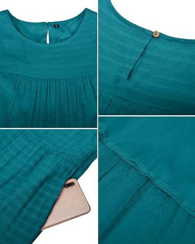 Image of Newshows Women's 2024 Summer Midi Dresses Sleeveless Crewneck Beach Boho Casual Loose Long Flowy Tiered Sundress with Pockets