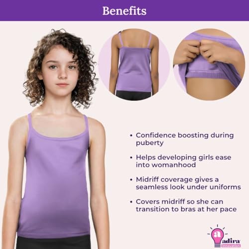 Image of Adira | Camisole for Girls 13-14 Years | Flat Padded Innerwear Vest | Cami for Puberty | Overs Nipples & Gives Confidence at School | Soft, Stretchy Cotton | Pack of 2
