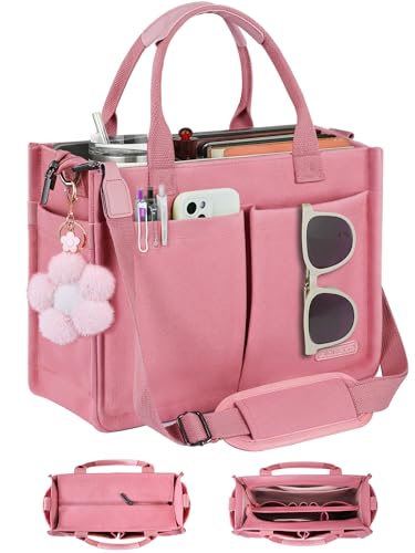 Image of FIORETTO Womens Canvas Tote Bag Purse with Individual Compartment, Zipper Top, Reinforced Bottom & Luggage Sleeve