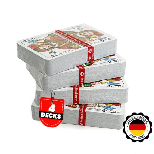 Kartenspiel für Erwachsene Spielkarten Romme Profiqualität für Bridge Canasta Poker Skat Kartendeck 55 Blatt BLAU und ROT (4-Deck)