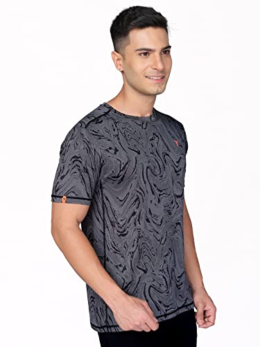 Image of TECHNOSPORT Men Polyester Regular Fit Half Sleeve Jacquard T-Shirt with Double Cool, Quick Dry & Anti Microbial for Sports, Running & Casual Use