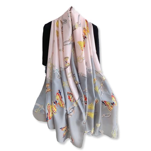 Silk Scarf For Women Colorful Flower Butterfly Pattern Large Long Scarf Warm Shawl Stole Sunscreen Hijab Beach Wrap