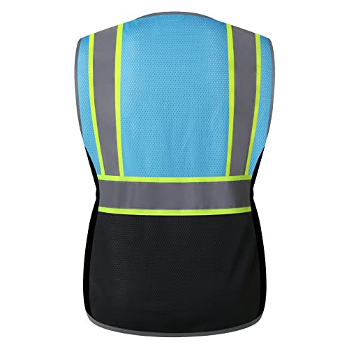 Jkwearsa Safety Vest For Women,High Visibility Reflective Work Vest With Multi Pockets And Zipper,Blue And Black,X-Large #TOP5