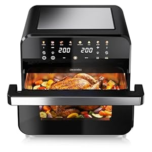 Arendo - XXL Heißluftfritteuse 12 Liter - 2 Kammern trennbar / 1 Kammer Match Funktion - extra Groß - Backofen Umluft - Grill - Airfryer mit Fenster - Fritteuse ohne Öl - Pizza Hähnchen Pommes