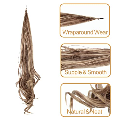 26 Inch Flexible Wrap Around Ponytail Extension Long Ponytail Hair Extensions Curly Blonde Synthetic Ponytails Hairpiece For Women 1 Pack,P8/25(Mix Brown/Golden Blonde) #TOP2