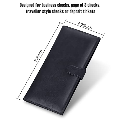 LLi Cufite Business Size Travelers Check Large Checkbook Cover for Side & Top Tear Checks, Deposit Tickets, Companion Checks, Leather Check Book Cover with Duplicate Check Sleeve & Card Slots - Thumbnail 4