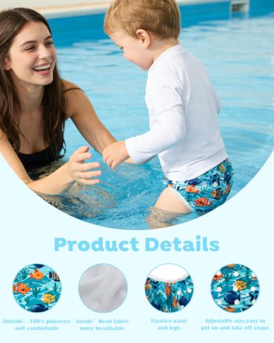 Image of ALVABABY Large Cloth Swim Diaper 3pcs Baby Toddler Infant Snap Reusable Adjustable Swimming Diaper Baby Boy and Girl 3ZSWY77