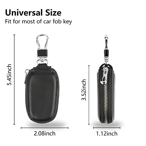 Amiss-Car-Key-Case-Universal-Key-Fob-Cover-Case-Key-Fob-Protector-Genuine-Leather-Car-Smart-Key-Chain-Keychain-Holder-Metal-Hook-and-Keyring-Zipper-Bag-for-Remote-Key-Fob-Black