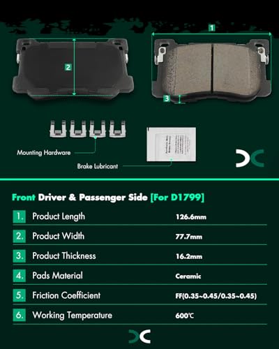 Image of SCITOO D1799 Front Ceramic Brake Pads Sets w /Hardware Replacement For Genesis For G80 2017-2020,For Hyundai For Genesis 2014-2016,For Kia For K900 2015-2017