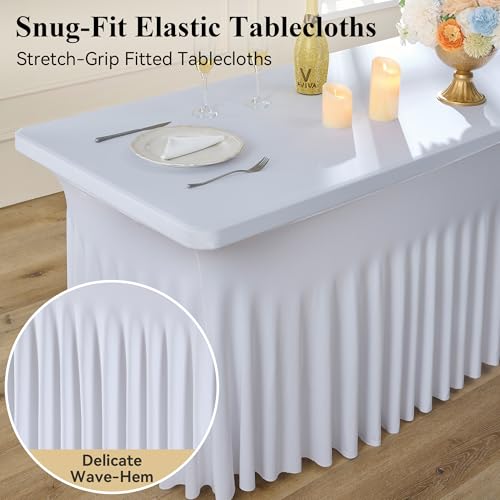 Image of 6ft White Spandex Tablecloth for Rectangle Tables, 2 Pack for Wedding Party