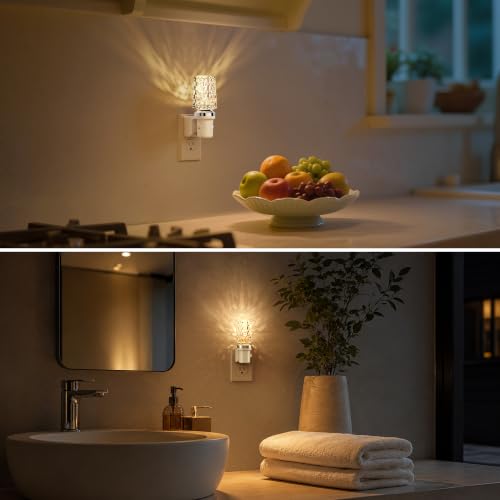 Image of L LOHAS LED Night Light, Dimmable Night Lights Plug into Wall, Light Sensor | Automatic Nightlights Plug in, 3000K LED Acrylic Nightlight, Crystal Decorative, Hallway Bedroom Bathroom [White Base,1 Pack]