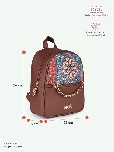 Image of ZOUK Mayra Mini Daypack | Stylish Vegan Leather Backpack for Women with Water-Resistant Lining | Handcrafted Small Day Bag with Gold Zip & Adjustable Straps |