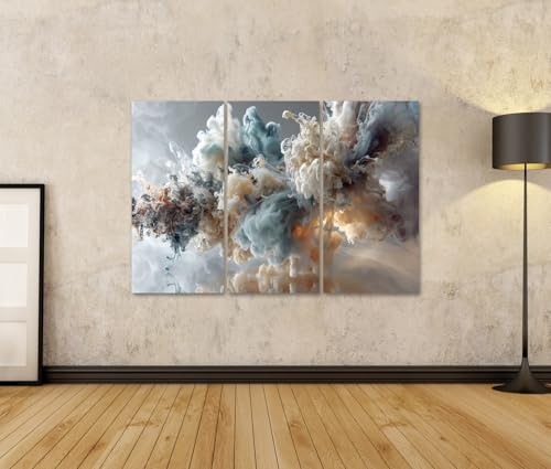 Tableau sur toile triptyque nuages d'encre au motif abstrait unique - 2