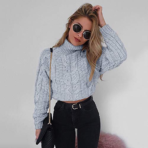 Hemlock Women Winter Knitted Sweater Turtleneck Cropped Sweater Coat High Collar Outerwear Pullovers Gray
