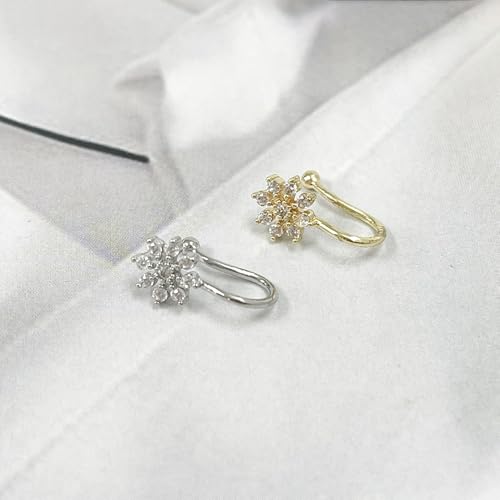 2Pcs CZ Flower Fake Nose Rings Stainless Steel Non Piercing Nose Rings Adjustable Clip On Nose Cuff Gold/Silver Floral Fake Nose Jewelry4