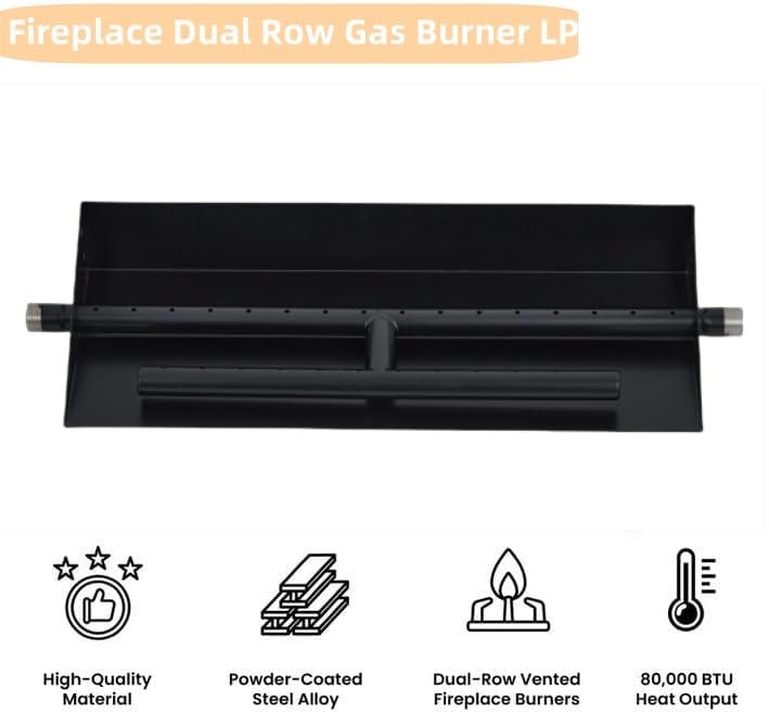 Drop-in Fire Pit Burner Kit, 18 x 6 Inch Rectangular Fire Pit Burner with Spark Ignition Kit for Propane & Natural Gas, Fire Pit Insert with H-Burner for Indoor Outdoor Use