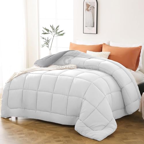 Image of 600 GSM Heavy Winter Comforter King Size 92 inchX106 inch - 600 GSM Winter Blanket Comforter /Rajai /Duvet Microfiber Super Soft Fluffy King Size - White /Silver Grey Color