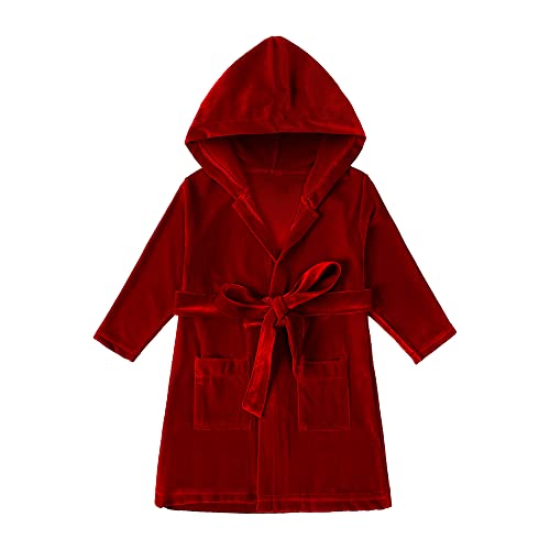 MYGBCPJS Boys Girls Velvet Christmas Hooded Bathrobe Matching Sash Little Kids Ruffle Long Sleeve Xmas Pajamas Pjs Sleepwear