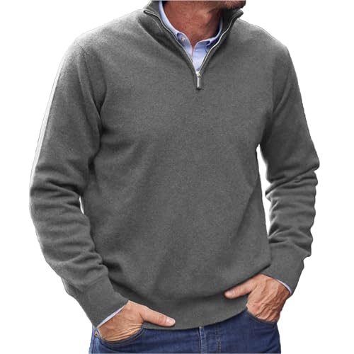Describeu Mens Cashmere Sweater, Men's Cashmere Zipper Basic Sweater, Casual Men Top