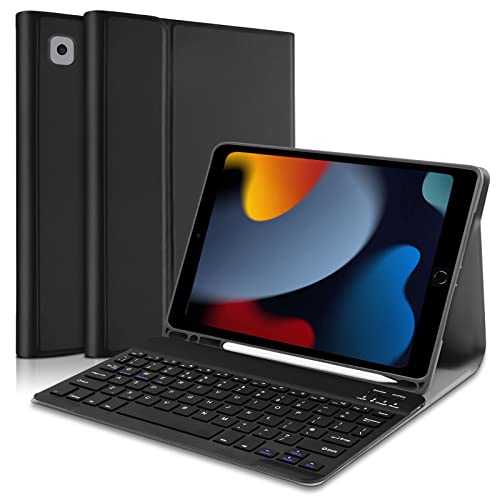 Étui pour iPad avec clavier 10,2 tactile, coque de protection intégrale et fente stylet noire