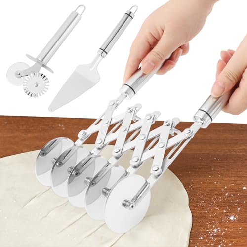 5 Wheel Pastry Cutter, Expandable Stainless Steel Dough Cutter Wheel with Handle, Baking Roller Cookie Dough Divider, Multi-Round Pastry Knife, Pizza Cutter Roller and Pie Server by XuYelora - Image 9