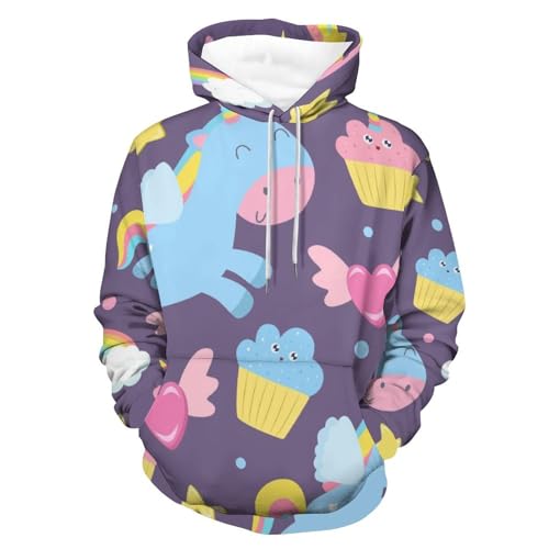 Hoodie licorne bleue UMENG sweat à capuche unisexe taille S pour homme et femme
