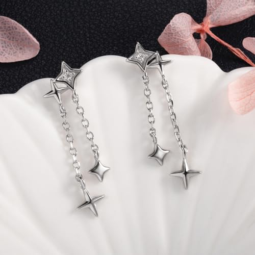 Sterling Silver Star Cross Chain Dangle Dangling Drop Earrings3