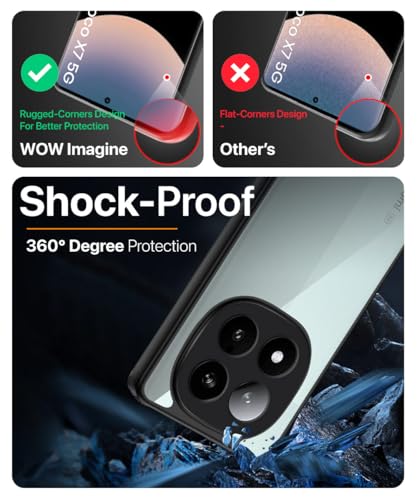 Image of WOW IMAGINE Shockproof Hybrid Back Cover for Redmi Note 14 Pro 5G | Poco X7 5G | Hard Slim fit Back Case | PC & TPU | Clear Transparent Case - Black