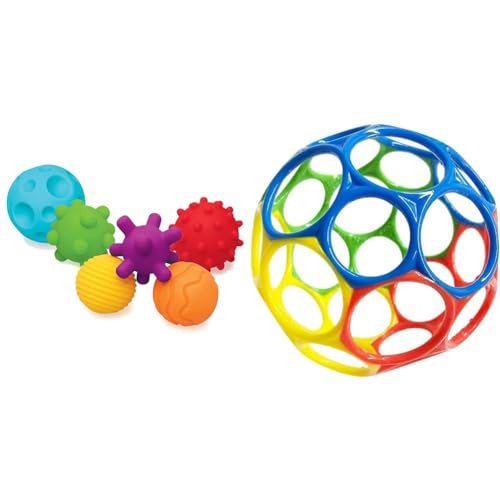 Infantino Textured Multi Ball - pelotas con texturas para la exploración sensorial y despertar su interés, sin BPA & Bright Starts, Oball Classic, pelota flexible de fácil manejo