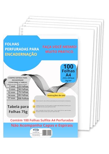 Folha Perfurada Para Encadernação A4 75g 100 Folhas