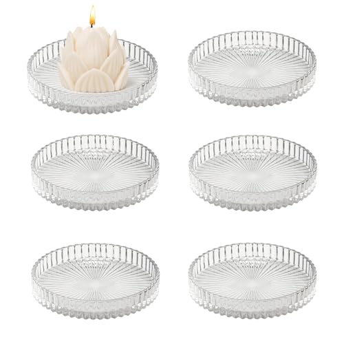 QINGYIWL 6 Stück Kerzenteller Glas, 8 cm Kerzenuntersetzer, Rund Klar...