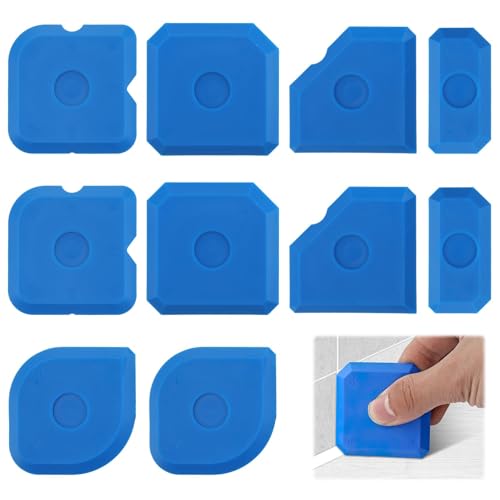 Silicone Seam Tools 10 Pcs Sealant Finishing Tool 23 Different Shapes Reusable Smoothing Caulking Tool Kit Multi-Edge Seam Scraper Sealant Tools for Kitchen Bathroom Floor Ceramic Blue